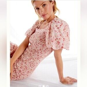 Anthropologie Another Love Smocked Floral Mini Dress in Pink Combo S NWOT